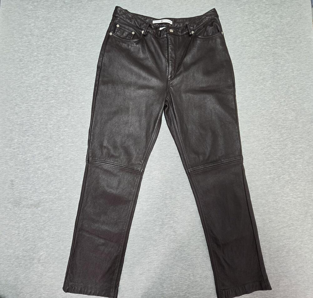 Tommy Hilfiger Pants Womens 12 Brown Leather Straight Leg 2000s Y2k